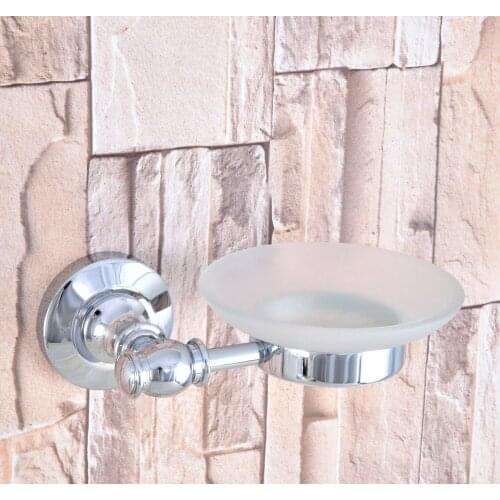 Bathroom Accessory Luxury Polished Chrome Brass frosted Glass Dish Wall Mounted Bathroom Soap Dish Holder mba787