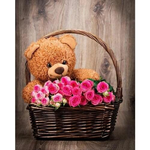 5D DIY diamond painting Flower Basket Bear Full Drill Embroidery Cross Stitch Mosaic Craft Kits Home Decor Christmas Gift