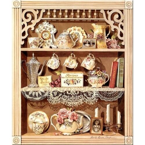 Diy Diamond Painting Full Square Round Coffee Cabinet Diamond Embroidery Mosaic Rhinestone Pictures 5D Art Kitchen Decoration