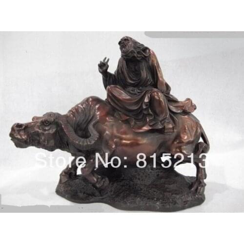 Bi00697 Red Copper Bronze Famous Confucian Lao Zi on Buffalo Ox Bull Wealth Oxen Statue
