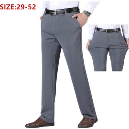 Thick Straight Work Trousers Men Pants Office Formal Black Plus Size Blue Elastic Business Stretch Big 44 48 50 52 Male Wearing