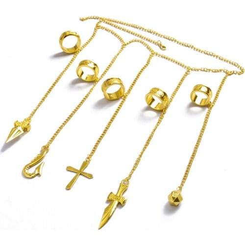 Adult Kurapika Chains Bracelet Hunter Cosplay Cool Five Finger Rings Jewelry LX9E