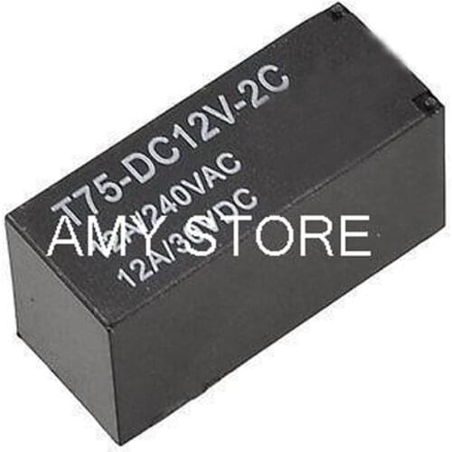 Black Single Pole Double Throw 12V DC Relay T75-DC12V-2C Type
