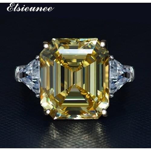 ELSIEUNEE 100% 925 Sterling Silver Simulated Moissanite Citrine Gemstone Cocktail Party Wedding Bands Rings For Women Wholesale