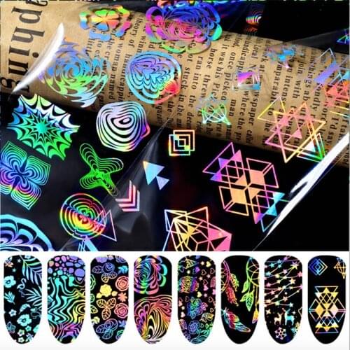 8pcs/Lot Holographic Nail Foil Laser Flower Dreamcatcher Mixed Patterns Galaxy Manicure Nail Art Transfer Sticker Set