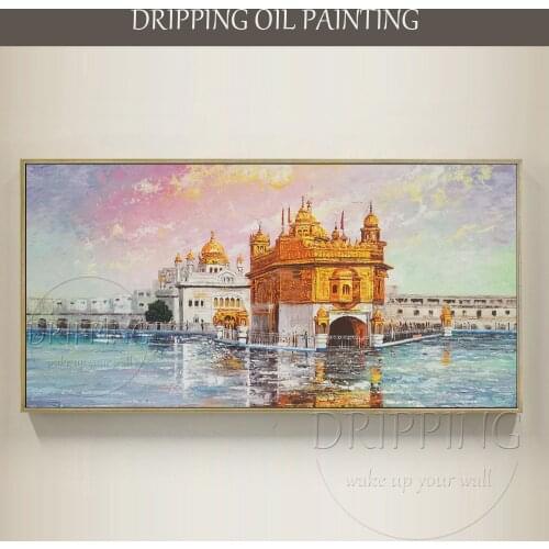 Artist Hand-painted High Quality The Golden Temple Amritsar Oil Painting on Canvas Beautiful Golden Temple India Oil Painting