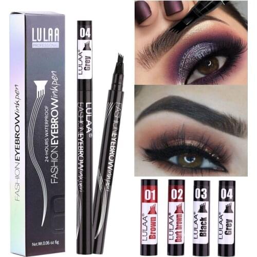 New Eyebrow Pencil Waterproof Fork Tip Eyebrow Tattoo Pen 4 Head Fine Sketch Liquid Eyebrow Enhancer Dye Tint Pen
