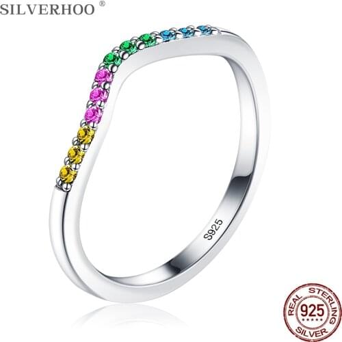 SILVERHOO Sterling Silver S925 Rings Multicolor Cubic Zirconia Ring For Women Fine Silver Jewelry Christmas Day Girl Gifts