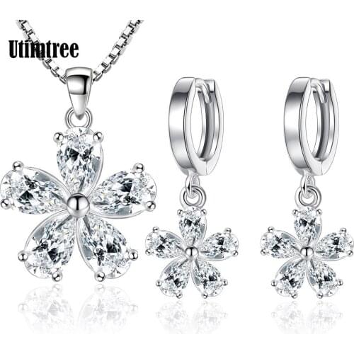 925 sterling silver Nigerian Jewelry Set for Women African Wedding Fashion Austrian Crystal Flower Necklace Earring Set