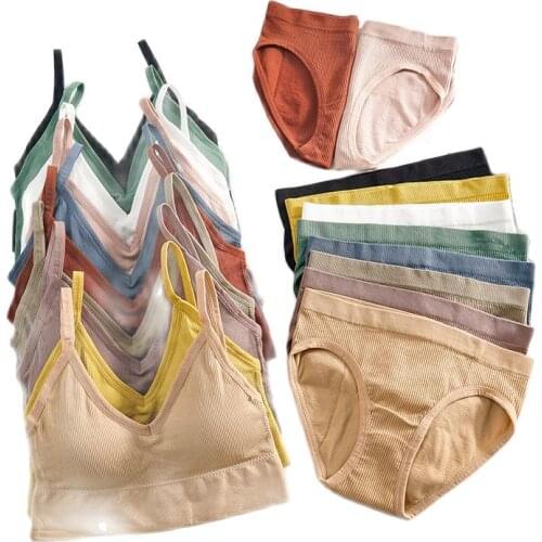 Underwear Set Women Top Panties Sexy G-String Seamless Bralette Female Lingerie Fitness Soft Tank Crop Top New Bra Briefs Set