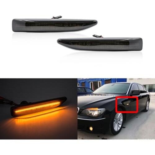 Smoked Front Amber Led Side Marker Lights Turn Signal Lamps For BMW 7 Series E65 E66 E67 745Li 750Li 760Li B7 2002-2008