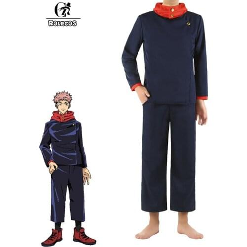 ROLECOS Anime Jujutsu Kaisen Cosplay Yuji Itadori Costumes Cosplay Costume Men Outfits Navy Blue Top Pant Halloween Full Set