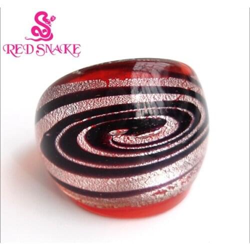 RED SNAKE Fashion Ring Handmade Red with Silver color foil Spiral pattern Murano Glass Ring