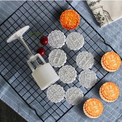 Square/Round Mooncake Mold Hand Pressure Maker Mould with Flower Stamps Plastic Cookies Cutter JDH88