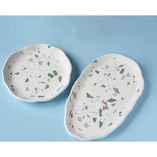Terrazzo Tray Silicone Mold Oval Shape Cement Plaster Storage Tray Mold Round Concrete Soap Dish Mould