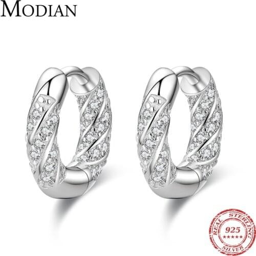 Modian 100% Real 925 Sterling Silver Classic Simple Circle Luxury Zirconia Hoop Earrings For Women Wedding Jewelry Accessories