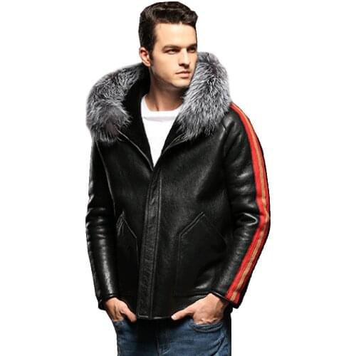 Reversible Sheepskin Fur Coat Genuine Full Pelt Sheep Shearling Male Winter Jacket Black Caramel Warm Men Fur Outwear Big Size