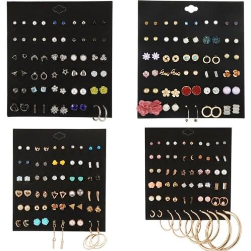 30Pair/Lot Mixed Resin Flowers Pearl Moon Heart Lover Star Ear Stud Earrings Set Piercing Metal Lady Earring Sets Jewelry New