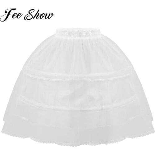 Girls Petticoat Above Knee Length 2 Hoops Kids Crinoline Underskirt Wedding Flower Girl Dress White Petticoats Child Puffy Skirt