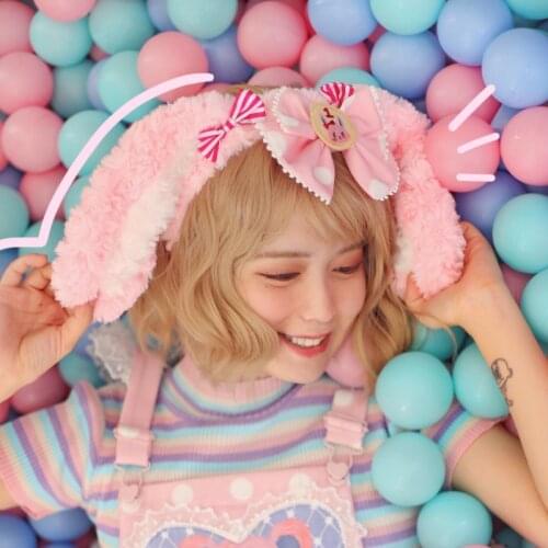 DIY Lolita Strawberry Rabbit Cake Bear KC Headband Soft Girls Lovely plush Hair Band Cute Rabbit Ear Bear Ear Bow Headdress