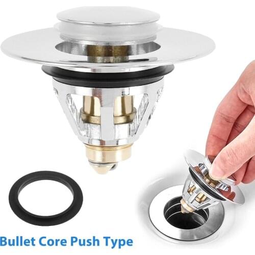 Stainless Steel Bullet Core Push Type Deodorant Plug Bathroom Basin Sink Pop Up Drain Stopper Kitchen Bathroom Faucet Accessorie