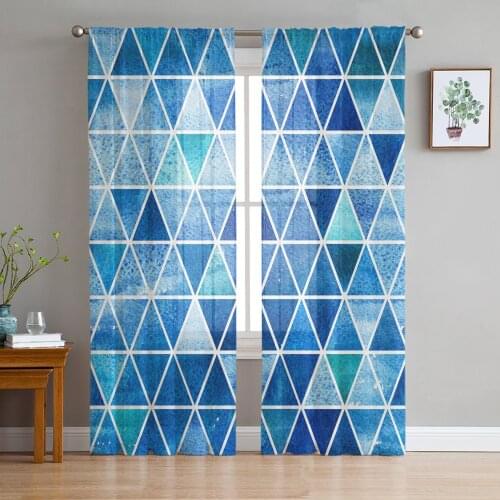 Simple Tulle Curtains Geometric Triangle Tile Villa Living Room Adult Bedroom Study Gauze Fabric Balcony Decor Chiffon Curtains