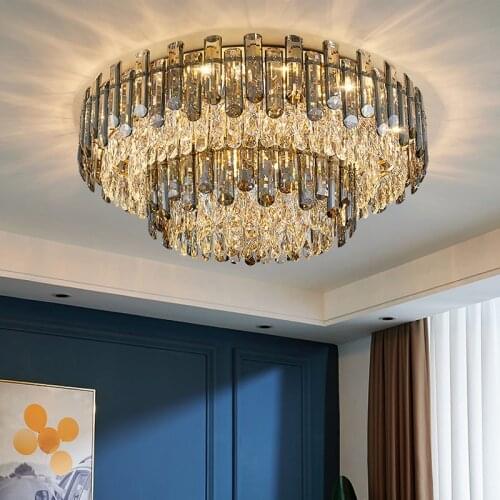 Luxury Led Crystal Chandelier For Living Room Bedroom Modern Smoky Gray Lamp Home Decor Light Fixture Creative K9 Cristal Lustre