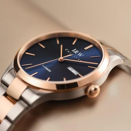 Luxury Gold Blue Watch For Men Switzerland Brand I&W Ultrathin Automatic Watch Sapphire Double Calendar Waterproof Montre homme