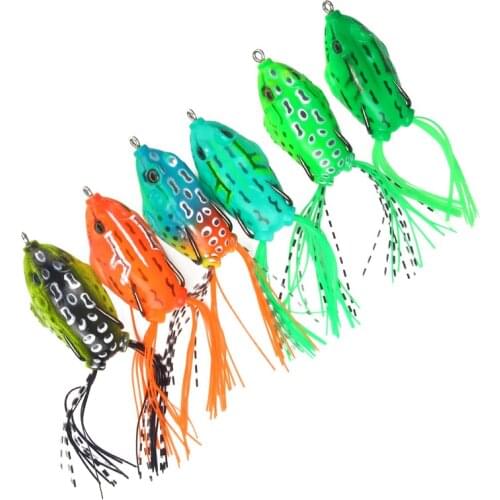 Frog Fishing Lure 14g/6cm TopWater Soft Bait Pike Wobblers Artificial Bait Fishing Tackle Ray Frog With feather 6 colors