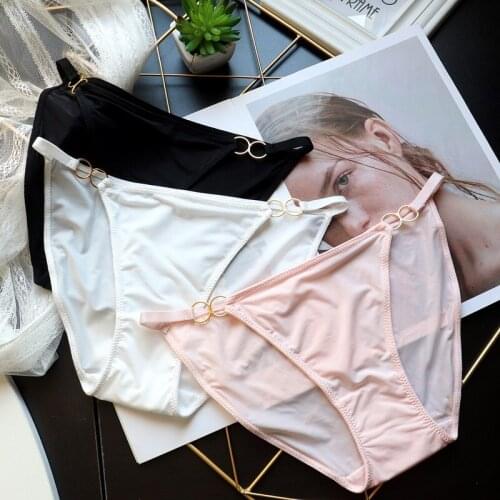Sexy Women G-String Briefs Underwear Low Waist Ice Silk Panties Thongs Iron Rings Girls Underpants