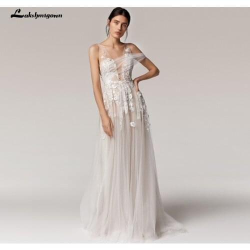 VintageLace Boho Wedding Dress 2021 Lace Appliques V neck A line Bridal Gowns gelinlik Longue Robe New Arrival