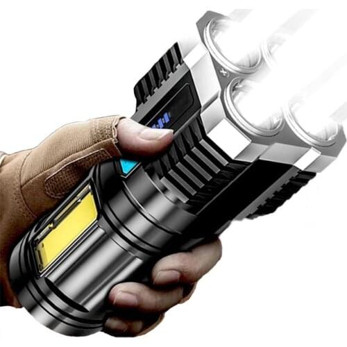 High Power Four-cell LED Flashlight USB Rechargeable Powerful LED Flashlight Camping Super Bright Flashlight Cycling Light