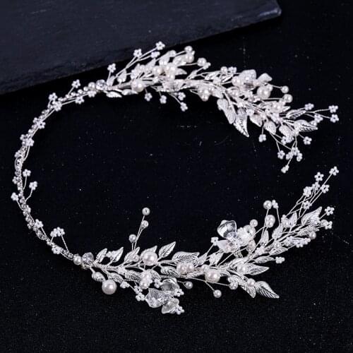 Bride Wedding Hair Rhinestone Crystal Pearl Headband tiara Flower Headpiece Hair Vine Women Hair Jewelry Bridal Hair Accessories