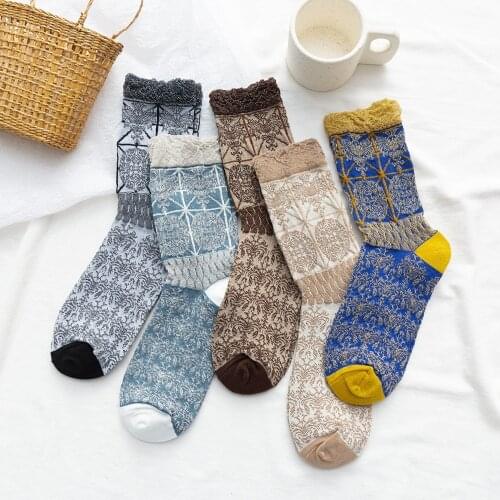 Jeseca Print Silver Cotton Womens Socks Ethnic Harajuku Vintage Streetwear Long Socks for Women Japan Style Christmas Sock Gift