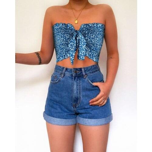 Women Off Shoulder Tank Tops, Summer Sexy Backless Sleeveless Bohemian Floral Slim Fit Crop Tops for Club Vacation, S/ M/ L