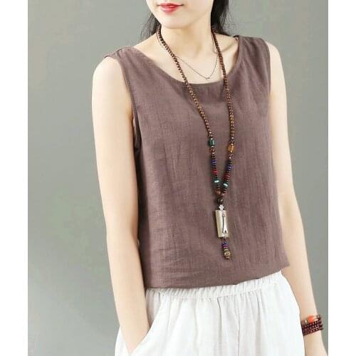 New Arrival 2020 Summer Arts Style Women Sleeveless Solid Tops All-matched Casual Cotton Linen Tank Femme Vintage Top M59