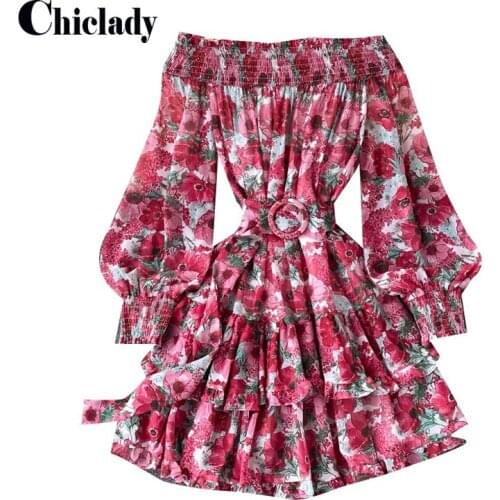 CHICLADY boho women midi dress slash neck sexy beach lady dresses flower printed summer casual femme robe with belt vestidos y2k