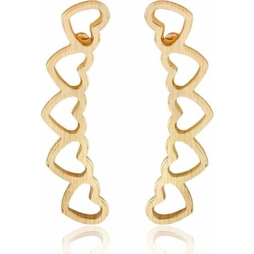 1Pair Connected Love Heats Studs Fashion Long Brincos Jewellery Silver Gold Pink Gold-color Metal Earring For Women Gift