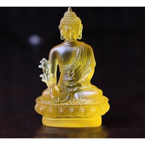 13CM TALL # GOOD Buddha Buddhist bless family home Safety efficacious Protection Crystal resin the Medicine Buddha Buddha