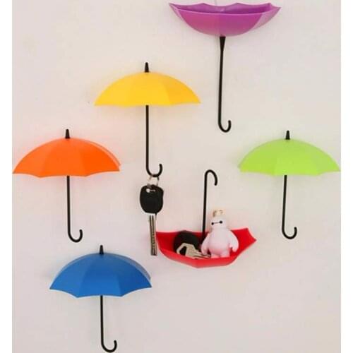 3Pcs/set Mini Umbrella Shape Sticky Hooks Home Decorative Hanging Hooks For Keys Bag Creative Multifunction Wall Decor Supplies
