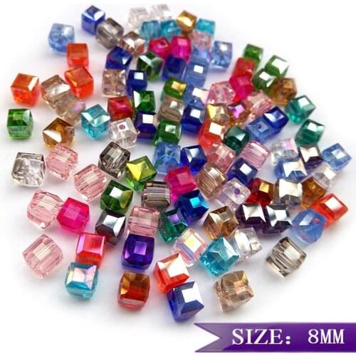 8mm 50pcs Upscale Austrian crystal bead Faceted Square shape Cube Loose beads in jewelry making multi-color Free Shipping H473