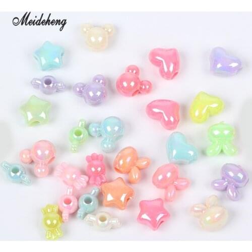 Acrylic Charms Candy Heart Star Rainbow Beads Color Bead For Jewelry Making Handmade Necklace Bracelet Gifts Kids Toy Meideheng