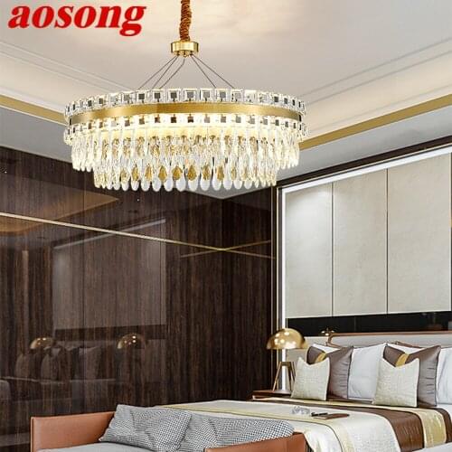 AOSONG Luxury Crystal Chandelier Lamp Gold LED Fixtures Modern Creative Decorative For Living Room Dining Room Villa Duplex