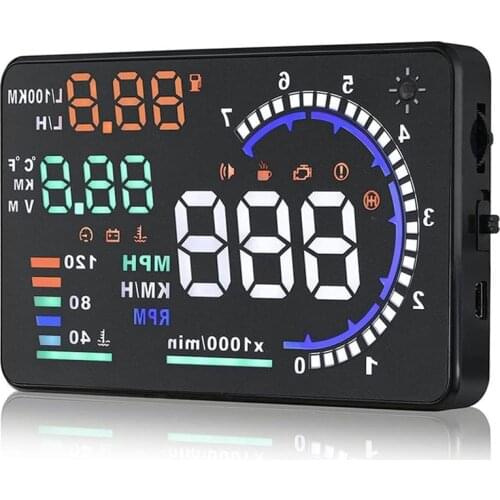 A8 OBD2 HUD Car Head Up Display with Display RPM MPH Speeding Warning Fuel Consumption Temperature Voltage Alarm