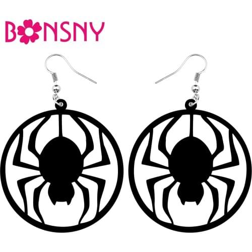 Bonsny Acrylic Halloween Big Round Circle Hollow Spider Earrings Drop Dangle For Women Kids Girls Novelty Charms Festival Gifts