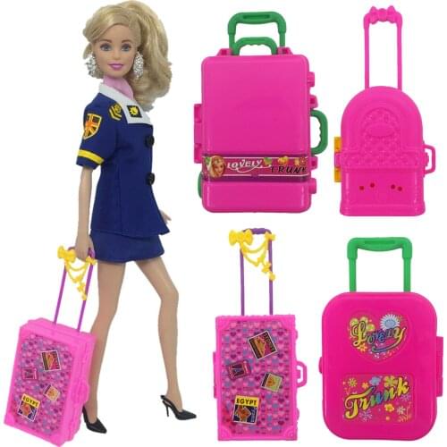 Kids Mini Plastic Doll Travel Train Suitcase Luggage Case Trunk Model Miniature Doll House Furniture Accessories for Barbie Toy