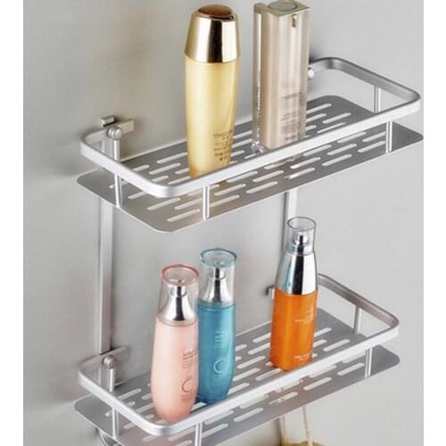 Dual Layer Space Aluminum Bathroom Shelf Shower Shampoo Soap Cosmetic Shelves Bathroom Accessories Storage Organizer Rack Holder