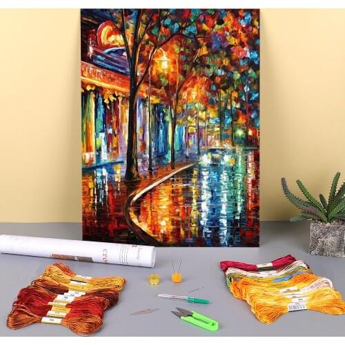 Night Cafe Printed Canvas 11CT Cross Stitch Embroidery Full Kit DMC Threads Craft Knitting Handmade Needlework Magic Needle