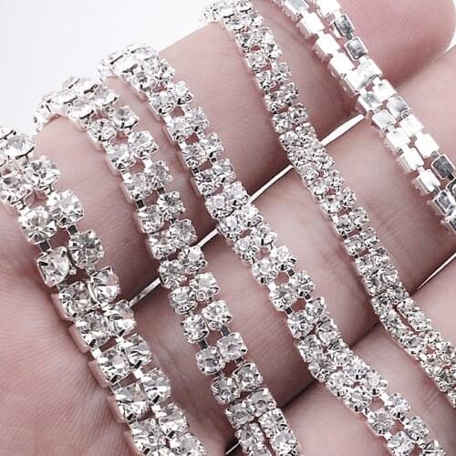Crystal Rhinestone Trim Clear Clear Chain Silver Cake Ribbon 1 Yard DIY Home Decoration Gift Box Decoration