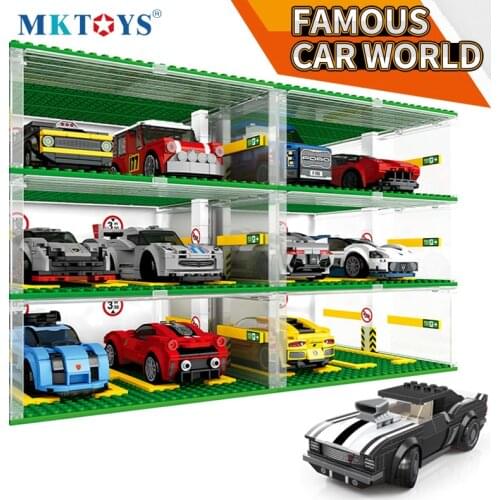 City Speed Champions Racers Car Building Blocks Technic Three Layers Garage Famous Racing Sports Mini Bricks Sets Kits Model